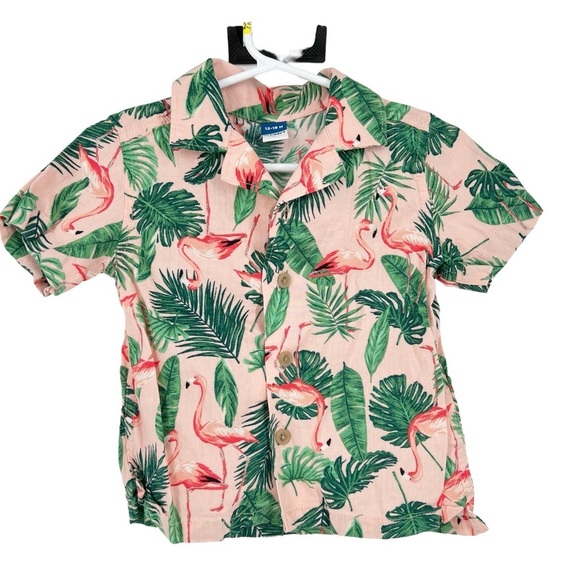 Old Navy Birds In Paradise Pink Flamingo Vacation Holiday Short Sleeve Shirt - Picture 1 of 4